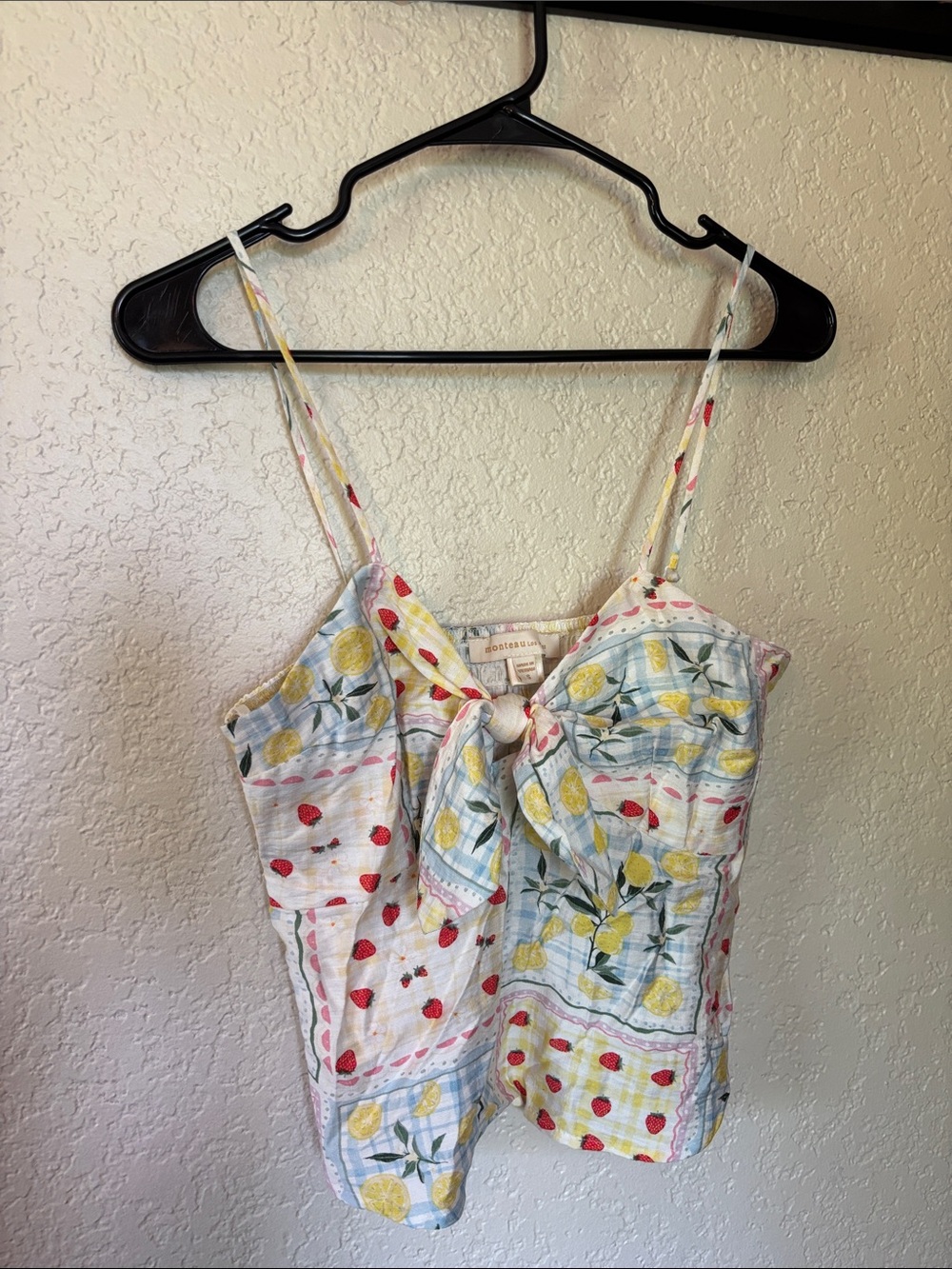 Women's Lemon & Strawberry Tie-Front Spaghetti Strap Top